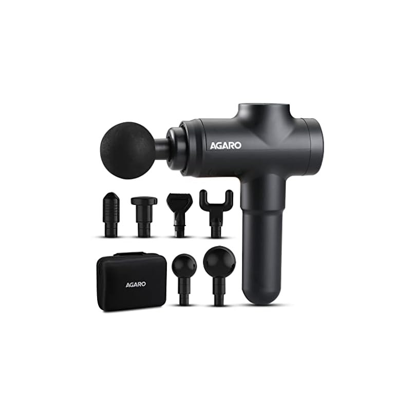 AGARO Strike Handheld Percussion Massage Gun, Rechargeable, 6 Interchangeable Massage Heads, 20 Speed Settings, With Carry Case, For Deep Tissue Massage, Body Relaxation, Pain Relief (Black)