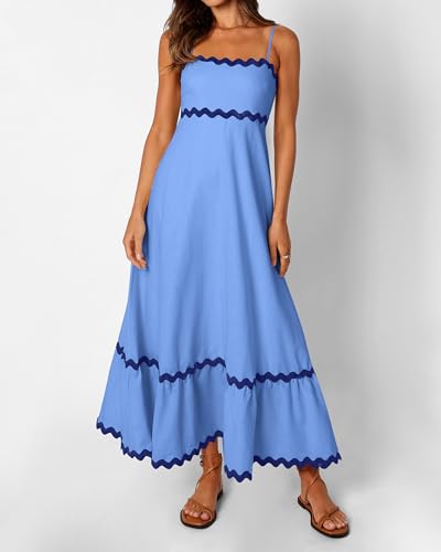 dowerme Women Summer Dresses 2025 Spaghetti Straps Sleeveless Smocked Rickrack Trim Boho Flowy Loose A-Line Midi Dress2