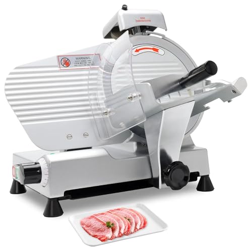 BIEAMA 10 inch Commercial Meat Slicer, Electric Food Slicer, 240W Deli Slicer, Premium Chromium-plated Steel Blades, 0-12mm Adjustable Thickness Food Slicer For Commercial and Home use