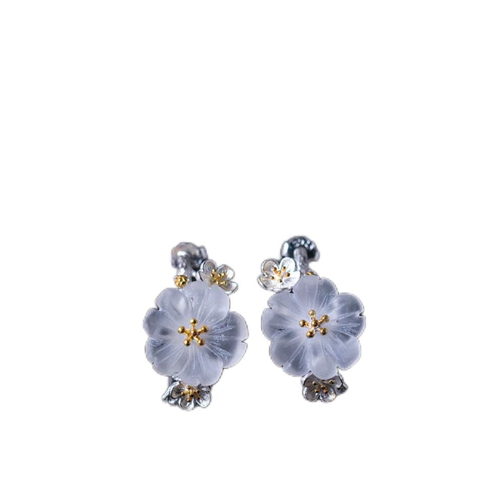 Orecchini Per Donne, Argento Sterling S925 Cristallo Bianco Fiore Di Prugna Forma C Orecchini A Bottone Etnici Ipoallergenici Gioielli Squisiti Per Donne Lady Ragazze Festa Compleanno Regali Di Natal