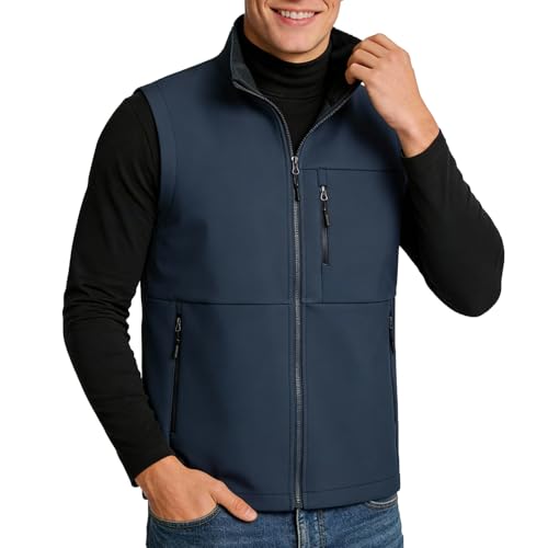 Image of Men's Soft Shell Vest Windproof Outerwear Vest Warm Inner Fleece Vest Waterproof Sleeveless Jacket