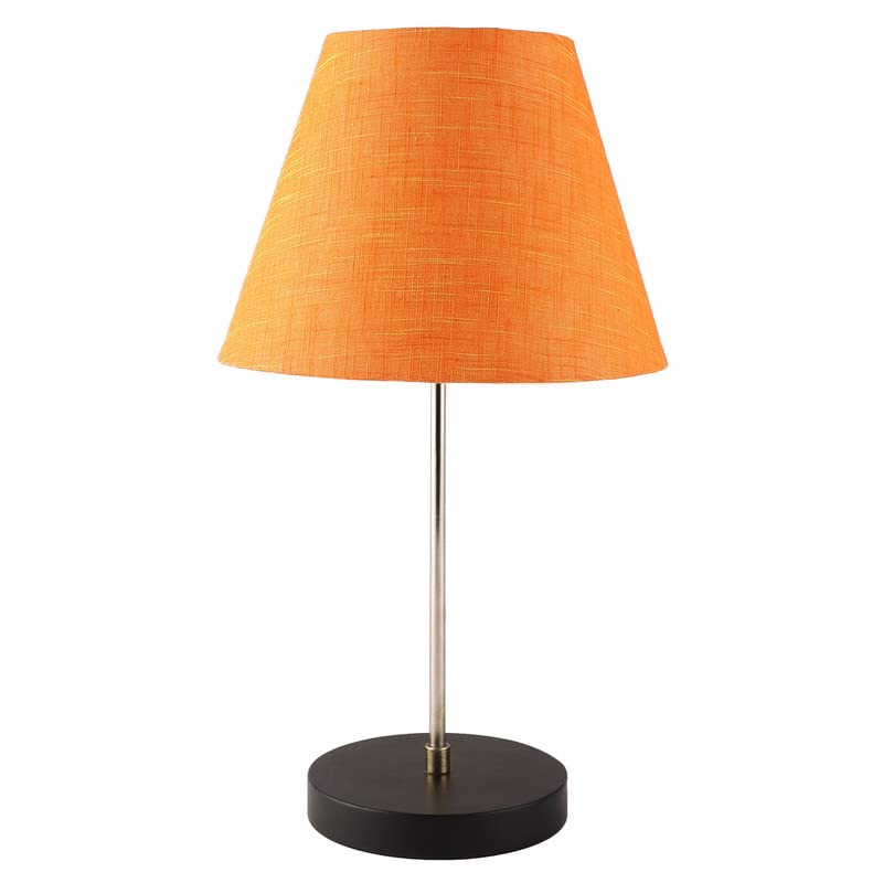 Image of Silver Table Lamp with Handmade Conical Orange Texture Shade, Minimalist Design, for Couple Dinner /Coffee Table /Restaurant /Bedroom, On /Off Switch Long Wire