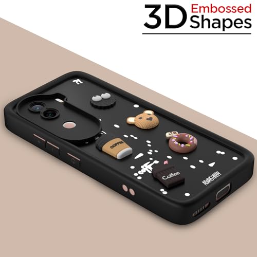 Image of Outlouders Back Cover for iQoo Z9s 5G / Vivo V40e 5G | 3D Cartoon Cute Fun Bear | Silicone Full Body Protection Bumper Case (Black)