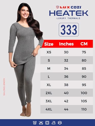 Image of Lux Cozi HEATEK Round Neck 3 /4 Sleeve Top and Bottom Thermal Set for Women | Women Thermal Set