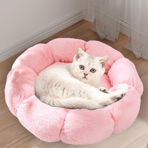 F Fityle Kleines Hundebett, Haustierbett, bequem, langlebig, für Welpen, selbstwärmend, blumenförmiges Sofakissen, Katzenbett für Katzen im Innenbereich, rosa 40cm