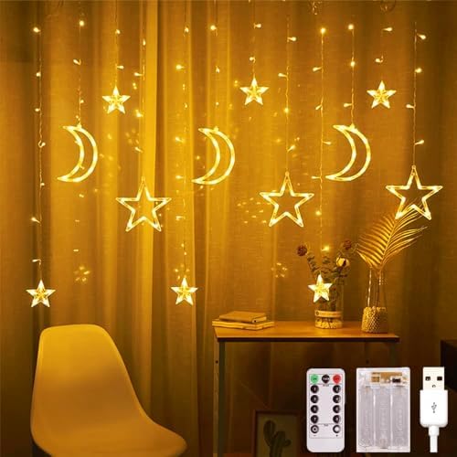Déco Ramadan Lumineuse - 4 Pièces : Lampe De Table, Lampe Rideau, 2 Figurines MBC - 138 LEDs, 8 Modes