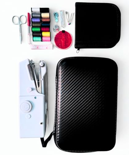 Crafting Gorilla Handheld Sewing Machine with Sewing Supplies, Mini Sewing Machine with Shockproof Carry Case, Travel Sewing Kit with stitching machine for clothes, Portable hand stitching machine.