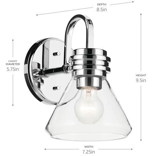 Image of Kichler Farum 7.25 inch 1-Light Wall Sconce with Clear Glass in Chrome for Bathroom Vanity Light, Kitchen, Bedroom, Hallway, or Fireplace (7.25 inch W x 9.5 inch H) 55153CHCLR