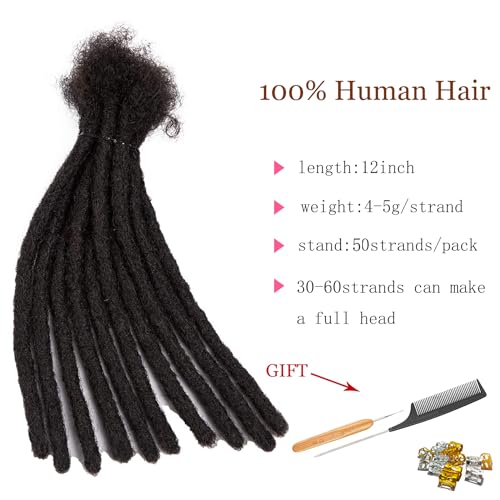 TAOYEMY Dreadlock Extension 12 inch 50 Strands 100% Real Human Hair Afro Kinky Dreadlock Extensions for Man/Women (1B - Image 2