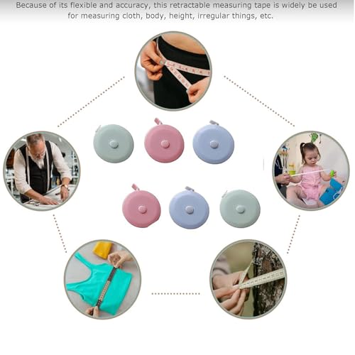 6 Packs Mesure de bande,Soft Mesure de la bande de couture pour la mesure du corps,59Inch/1.5M Mini Mesure des rubans de mesure, des tissus et des vêtements, à la main (3 Couleur)