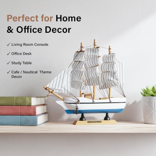 Image of HindCraft Wooden Sailing Ship Showpiece for Home Decor | Vintage Boat Model Decorative Tabletop for Living Room, Office & Gift