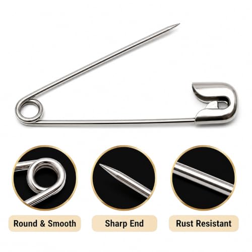 Image of Safety Pin | Stainless Steel Rust-Resistant Safety Pins for Saree, Dupatta, Sewing, Tailoring, Quilting, Craft, Baby Clothes & Daily Household Use (Silver, 01)