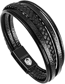 Mens Leather Bracelet Handmade Braided Leather Bracelets for Men with Magnetic Stainless Steel Clasp and Exclusive Bracelet Jewellery Box for Mens Gifts Idea
