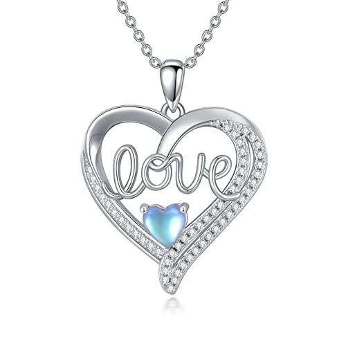 Collier en pierre de lune cœur VONALA en argent sterling pour femme