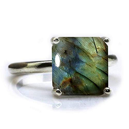 Bague carrée en argent sterling naturel fait main avec gemme pour homme