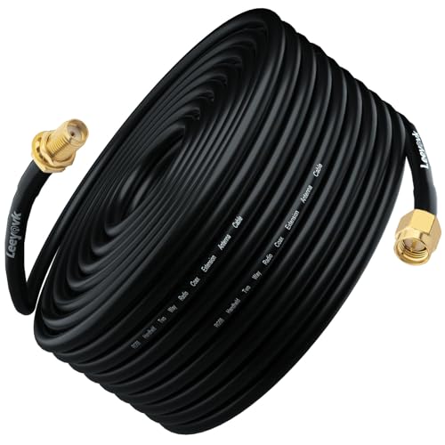 leeyovk RG58 SMA �������� �P�[�u�� 20M �M���k�`���[�u�t�� SMA�I�X-���X �ᑹ���A���e�i�����P�[�u�� 3G 4G LTE WiFi ���[�^�[/����LAN�p 1�{(�e���r�p�ł͂���܂���)