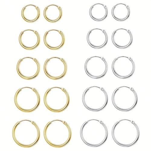 Aretes, Home Improvement ANNTHOR 10 Pares de Aretes de Aro Pequeños de Acero Inoxidable Quirúrgico 316l, Aretes de Aro de Ligeros, Aretes Mujer Oro y Plata (10/12/14/16/18mm)