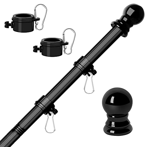RSOTC Flag Poles for Outside House 5 ft Stainless Steel Metal Black Flag Pole kit Tangle Free Residential Heavy Duty for Truck House Porch Yard Boat Suitable for 3x5 Heavy Garden Flag (05Black 5ft)