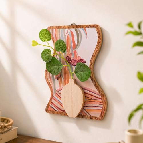 Image of Art Street Boho Floral Art with Vase for Living Room, Modern MDF Set for Home Decor, Aesthetic Hanging Showpiece, Bedroom & Office Decoration, (Size 19 x 23 cm)