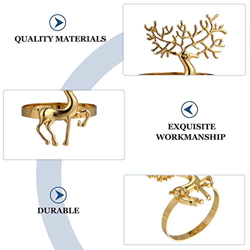 Christmas Napkin Rings- 6 Pcs Gold Christmas Deer Napkin Ring Holder Household Napkin Buckle for Table Decor, Wedding, Xmas, Party Dinner, Thanksgiving (Reindeer)(Gold)