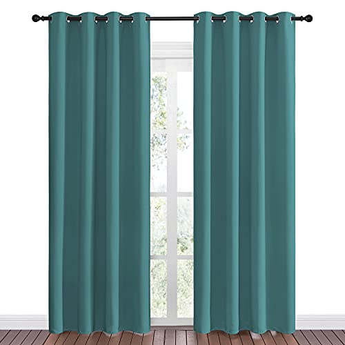 Image of NICETOWN Insulated Curtains Blackout Draperies - Triple Weave Microfiber Home Thermal Insulated Solid Ring Top Blackout Curtains /Panels for Bedroom(Sea Teal, Set of 2, 55 x 86 Inch)