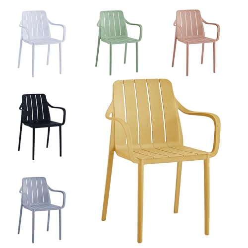 VORTIVO Gartenstuhl stapelbar - Hochwertige Outdoor-Stühle in Gelb, wetterfest, UV-beständig, bis 200 kg – für Balkon, Terrasse & Esszimmer