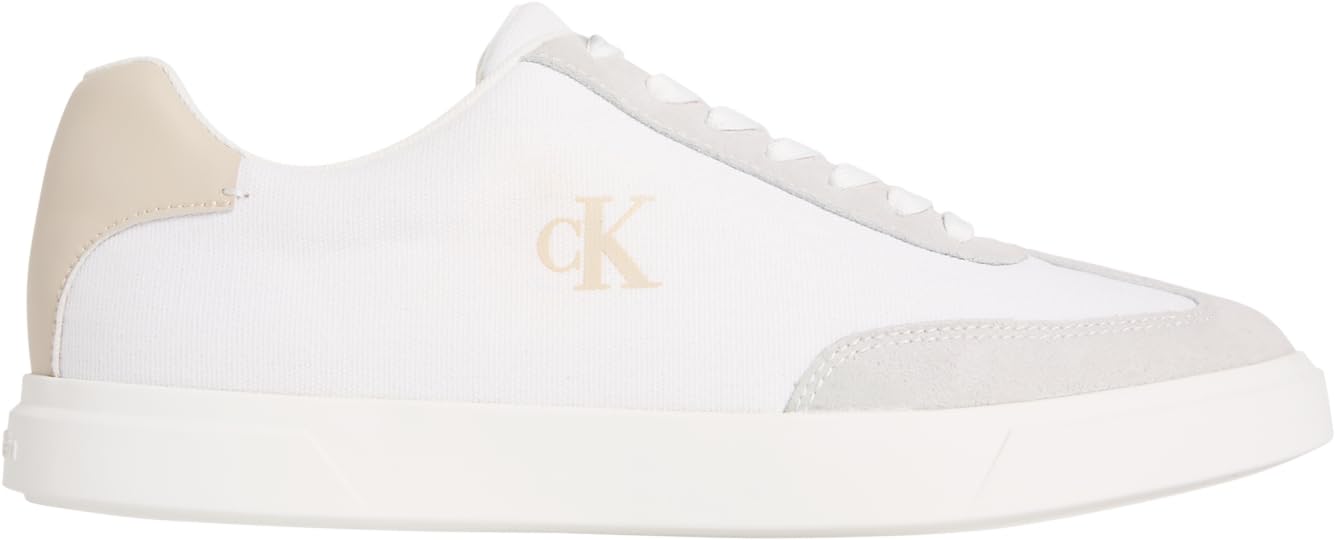 Calvin Klein Men’s Cupsole Trainers Low Profile Canvas Low Top, Multicolor (Bright White/Oatmeal), 8