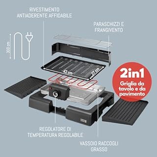 LEBENLANG 2in1 Griglia Elettrica Barbecue Elettrico - Incluso supporto & pinze per grigliare I Grill Elettrico Barbecue Elettrico da Esterno I BBQ Grande con Piedi da Balcone Graticola Arrosticini XXL