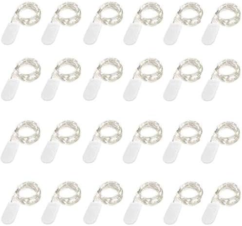 24 Pack Fairy Lights Battery Operated 6.6ft 20 Led Mini String Lights Silver Wire Starry Lights for DIY Wedding Party Festival Halloween Christmas (24, Cool White)