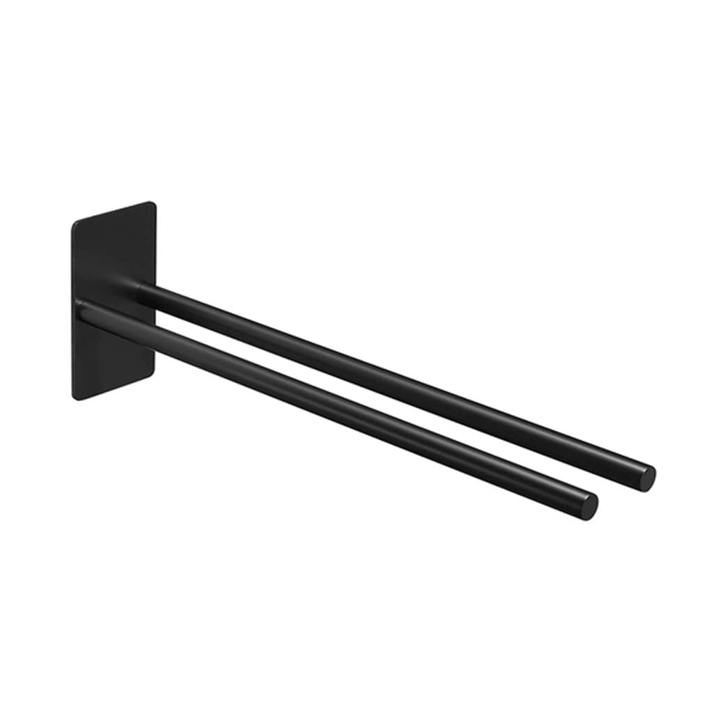 FGXHHS No Punch Bathroom Towel Rack Stainless Steel Double Arm Black Matte Dresser (Svart 38.3cm)