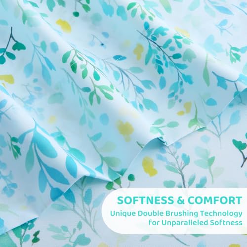 Image of Mooreeke Cozy Floral Leaf Microfiber Printed Full Sheet Set