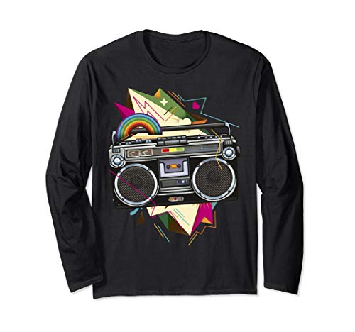 Throwback Color Explosion Boom box Retro 80s Gift Idea Long Sleeve T-Shirt