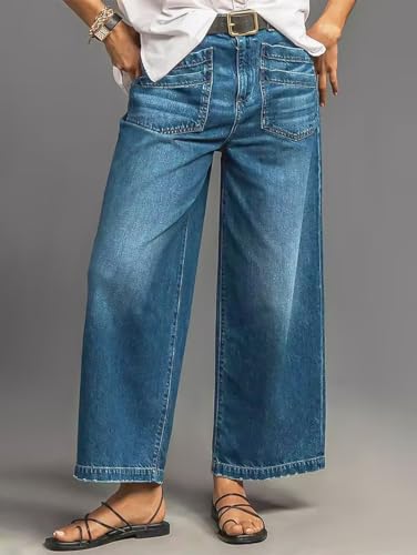 Flamingals Wide Straight Leg Mid Rise Baggy Flap Pocket Raw Hem Denim Jeans4