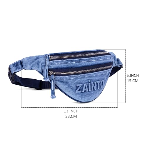 Image of Zainto Denim Waist Bag for Men & Women | Stylish Fanny Bag with Adjustable Strap | Premium Denim Material, Dual Zipper Crossbody Mini Bag