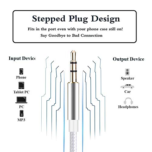 REALMAX【1m】Aux Cable For iPhone In Car - Universal Jack To Jack Nylon Braided Audio Auxiliary Headphone Wire Lead 3.5mm To Home Stereo Male Compatible With iPod, iPad, Echo Dot, Sony, Beats (White) REALMAX【1m】Aux Cable For iPhone In Car - Universal Jack To Jack Nylon Braided Audio Auxiliary Headphone Wire Lead 3.5mm To Home Stereo Male Compatible With iPod, iPad, Echo Dot, Sony, Beats (White)