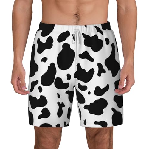 Men's Cow Pattern Print Quick-Dry Mesh Swim Trunks Stretch Lining Beach Shorts Surfing Summer Vacations2