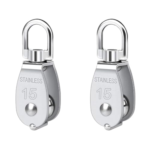 2 Pièces M15 Poulie Simple en Acier Inoxydable 304, Poulie De Levage, Poulie pour Cable Acier, Pivotant À 360° Poulie Inox, Chargement 35 kg