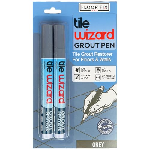 Gray Grout Pen Tile Grout Paint Marker From Floor-Fix Pro | Waterproof Grout Colorant & Sealer Pen | Bathroom & Kitchen Tile Grout Whitener | Narrow 5mm Precision Tip | 2 Pack