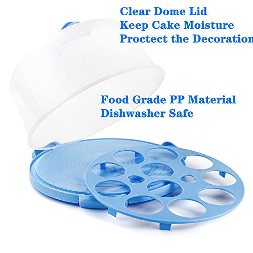 Hoya Ponyoo Portable Cake Carrier With Handle, Round Cupcake Holder With Lid, Plastic Storage Container Box Fit 10 Inch Cake, 3-Locking Muffin And Pies Keeper With Cover (Blue) #TOP3