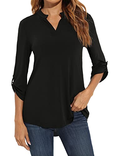 Zattcas Womens Floral Printed Tunic Shirts 3/4 Roll Sleeve Notch Neck Tunic Top,Solid Black,XX-Large Zattcas Womens Floral Printed Tunic Shirts 3/4 Roll Sleeve Notch Neck Tunic Top,Solid Black,XX-Large