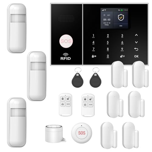 NUNET Sistema de seguridad inalámbrico inteligente para el hogar, kit de alarma de 15 piezas (sensores de movimiento, sirena, control remoto) - Sistema de alarma WiFi para seguridad en el hogar