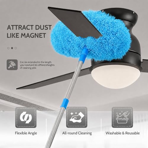 Image of Maxoshine Fan Cleaner Brush with Long Rod Flexible Fan Cleaning Mop Microfiber Dust Cleaner Foldable Duster Microfiber Duster for Cleaning of Home, Kitchen, Car