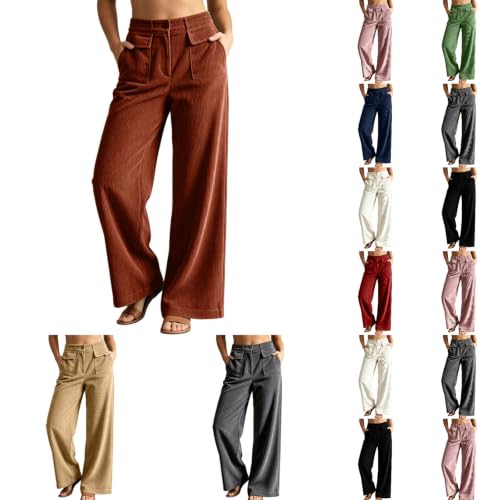 Corduroy Pants Women Wide Leg Fall Button Waist Trouser with Double Pocket - image 1