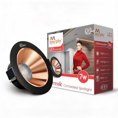 Image of Murphy 7W Streak LED Down Light BL+Copper Finish, Natural White Light, Round, Pack of 1, Recessed Ceiling LED Light, Suited for 3 inch Junction Box /Concealed Box (2 Years Warranty)