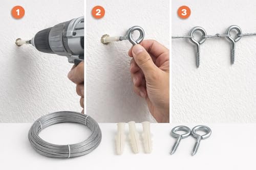 Image of Stainless Steel Wire for Cloth Drying or Multipurpose Use, 2.0mm Thickness (FREE 2 Hooks and 2 Plastic Sleeves) (1, 10 METERS)
