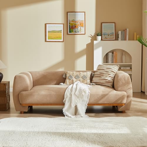 Image of Christopher Knight Home Flowin Velvet Upholstered 3 Seater Sofa Couch, Wooden Home Sofa Living Room, Comfy Cloud Couch for Bedroom, Home Office, Dark Beige+Brown