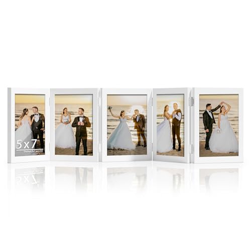 DUENPY Cadre photo pliable de 12,7 x 17,8 cm - Cadre photo accordéon horizontal en bois d'ingénierie avec plateau en plexiglas - Étagère de bibliothèque -...