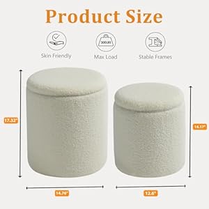 Sayma round set of 2 ottoman with storage sherpa storage ottoman chair makeup vanity stool chair multifunctional for living room bedroom dining room white  urban country home decor