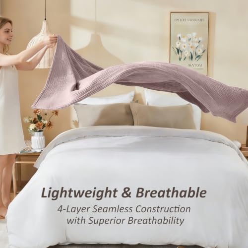 Image of EMME Muslin Cotton Blanket Adults Heather Dusty Pink Queen 90 inchx90 inch