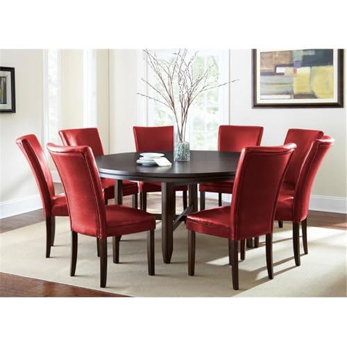 Steve Silver Hartford Dark Oak 9-Piece Dining Set with Red Leather Chairs